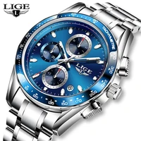 2021 new fashion mens watches stainless steel lige top brand luxury waterproof sports chronograph quartz mens relogio masculino