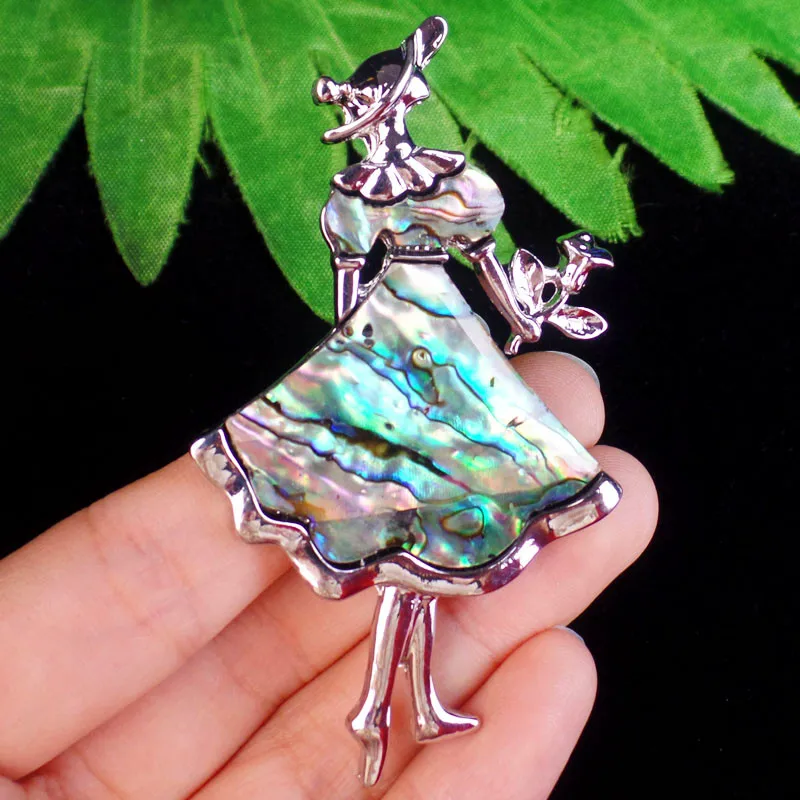 76x43x10 мм обернутая тибетская серебряная брошь в виде ракушки абалона красивая