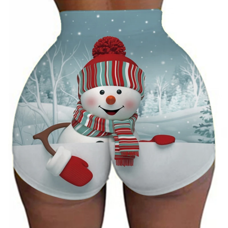 

Women Christmas High Waist Mini Shorts Funny 3D Print Hot Pants Booty Leggings
