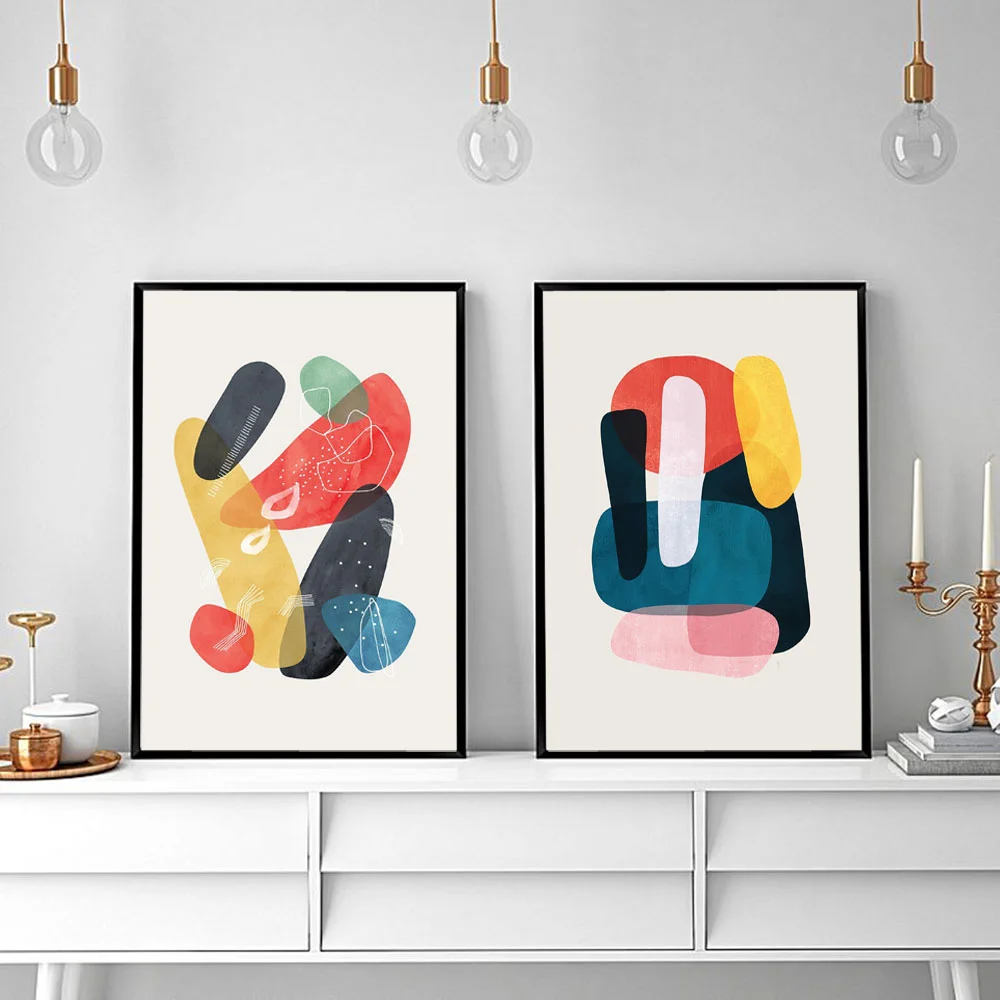 

Abstract Canvas Painting Colorful Geometric Shape Poster and Prints Waterproof Ink Painting For Living Room Decoration