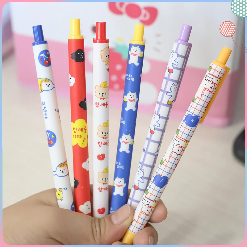 

6 шт в Корейском стиле Kawaii 0,5 мм письменном виде гелевых ручек Носки с рисунком медведя из мультика для девочек, с рисунком кота и чернила Пре...