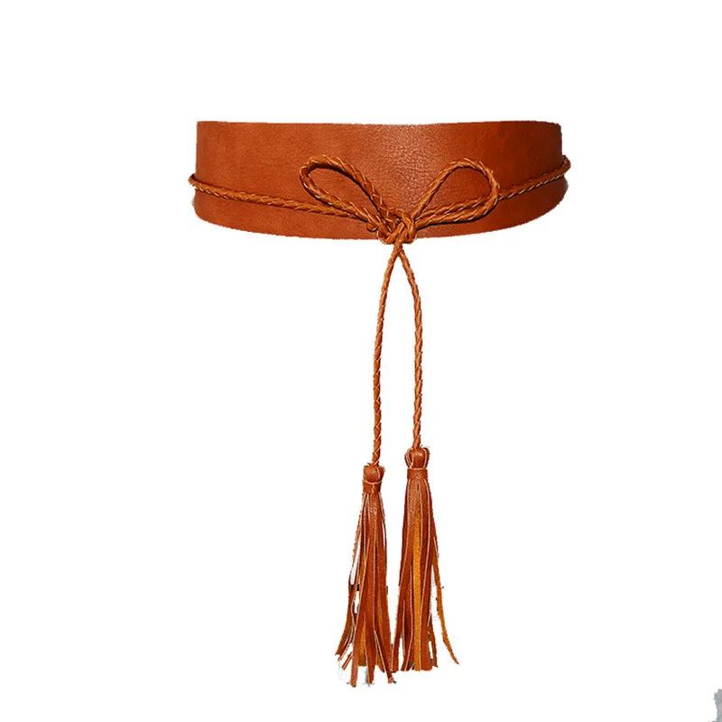 

Women Faux Leather Dress Belts Coat Tassel Up Girdle Fashion Cummerbunds Female Ring Waistband Corset Femme Wide Belt Party Belt