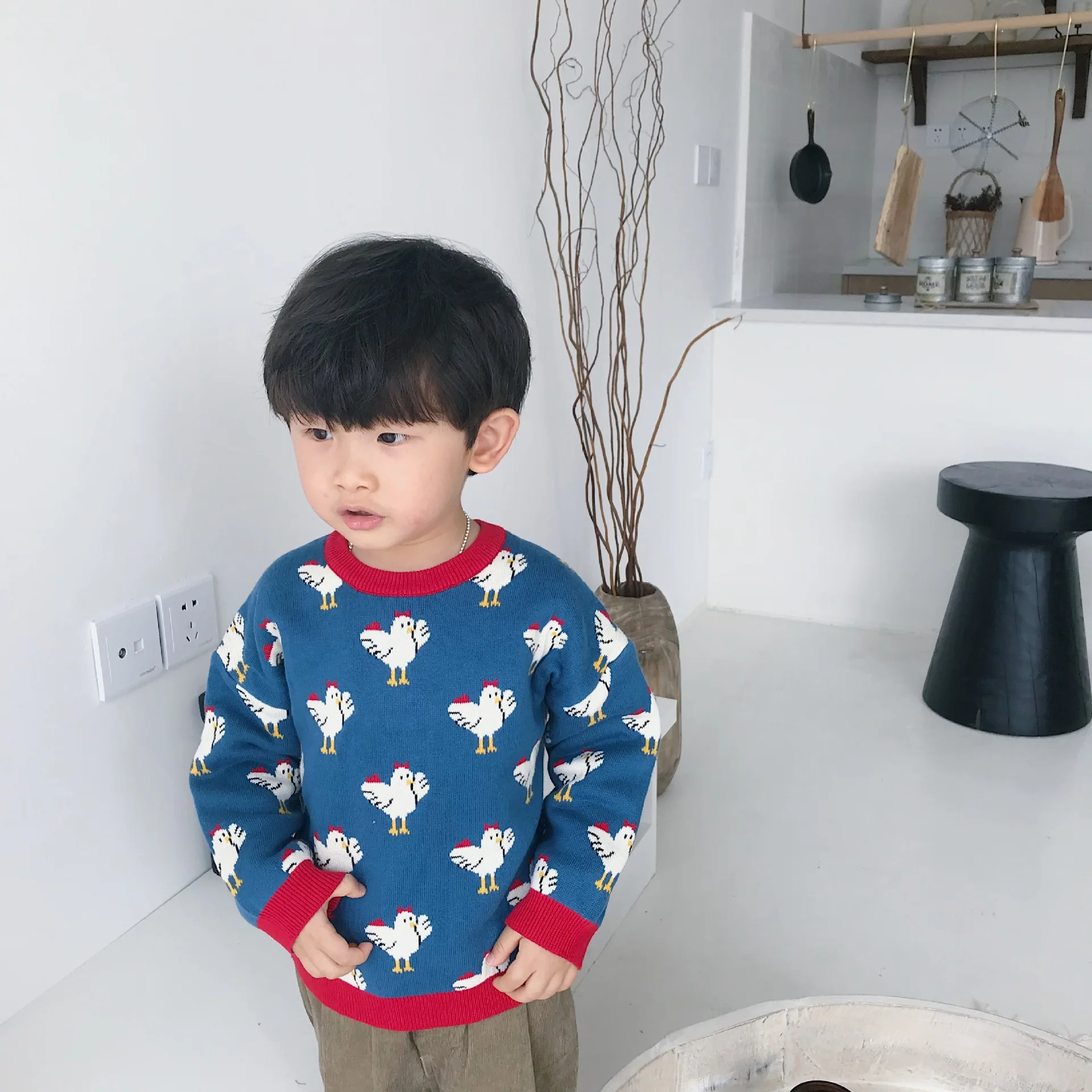 Tonytaobaby/осенне-зимняя одежда; Новинка; детская одежда для малышей; свитера; хлопковые свитера с рисунком цыпленка синего цвета