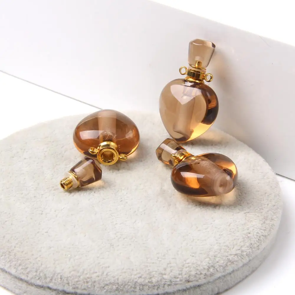 

Natural heart shaped crystal stone pendant Oil Diffuser perfume bottle pendants charm for jewelry making necklace healing gifts