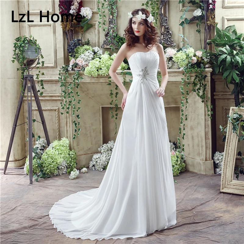 LZL домашнее шифоновое свадебное платье без бретелек рукавов в пол длинное