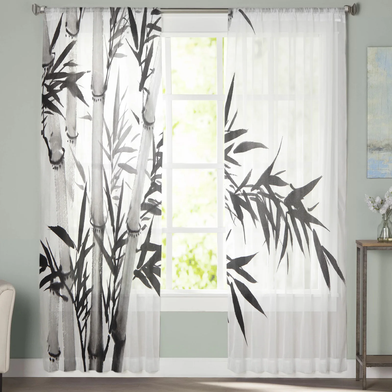 Занавески из бамбука с китайским рисунком тушью растениями для девочек детской