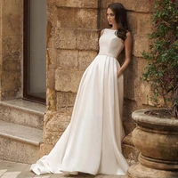 robes de luxury matte soft satin a line wedding dresses sleeveless high waist lace french gowns o neck buttons tailored