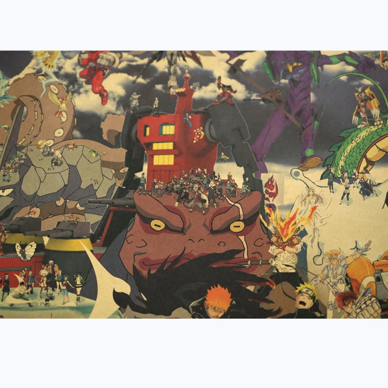 

Classic Japanese Anime Character Collection Vintage Poster Room Decor Stickers Wall Decor Kraft Paper Wall Stickers