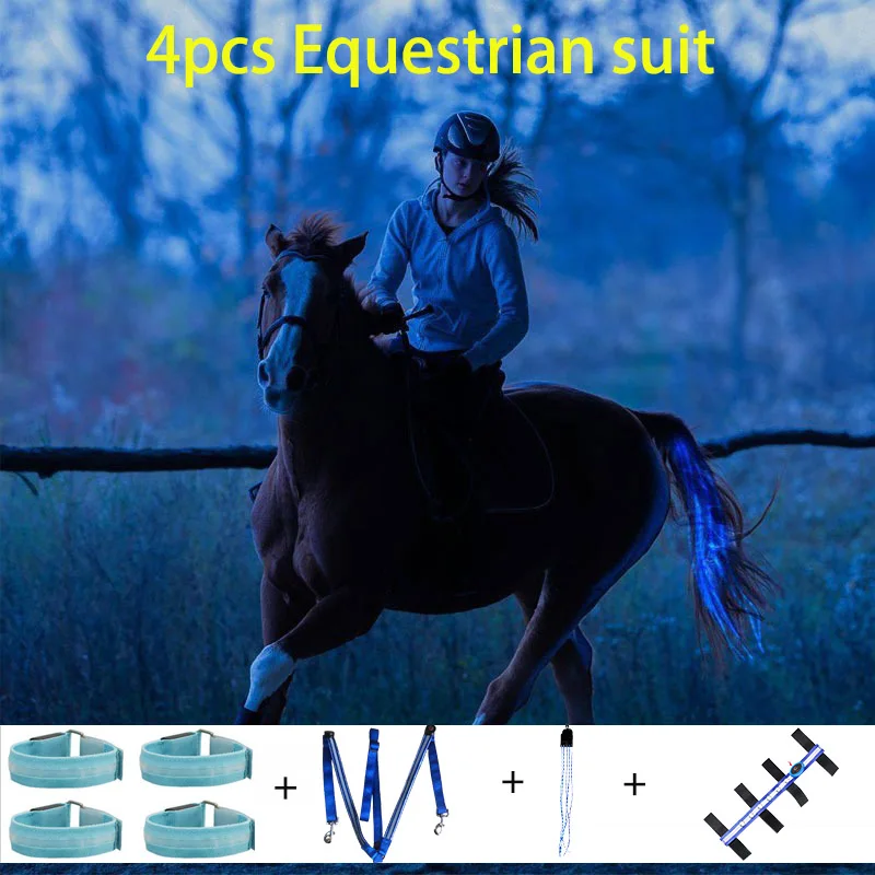 3PCS LED Horse Legs Chest Tails Straps Horsing Riding Luminous Equestrian Suits Night Lights Visible Horse Equestrian Equipments