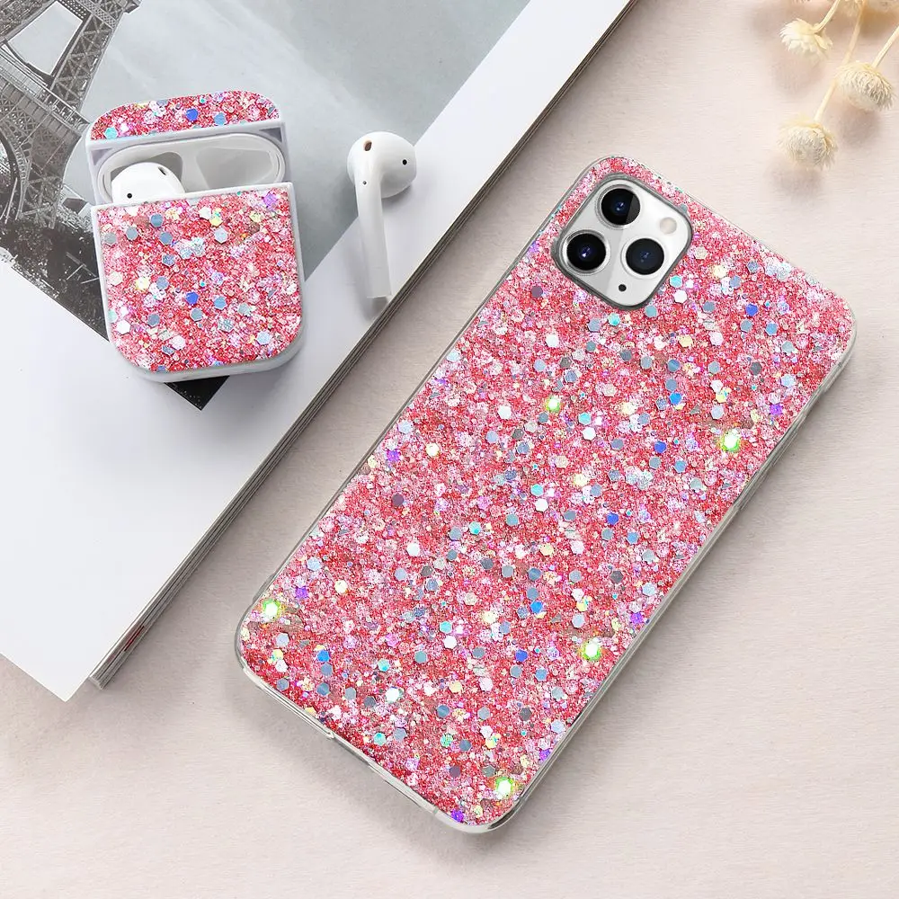 Чехол для IPhone 12 Mini 11 Pro Xr Xs Max X 8 7 Plus 6 6s 5 5s SE 2020 с блестками чехол Apple Airpods 1 2 |