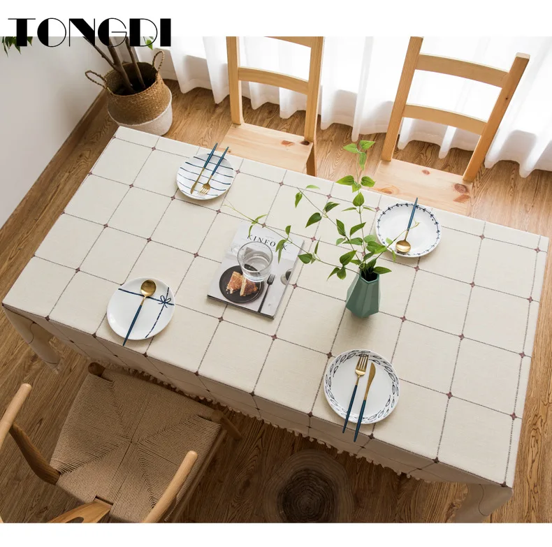 Скатерть TONGDI из Средиземноморского льна однотонная кружевная вышивка прочное