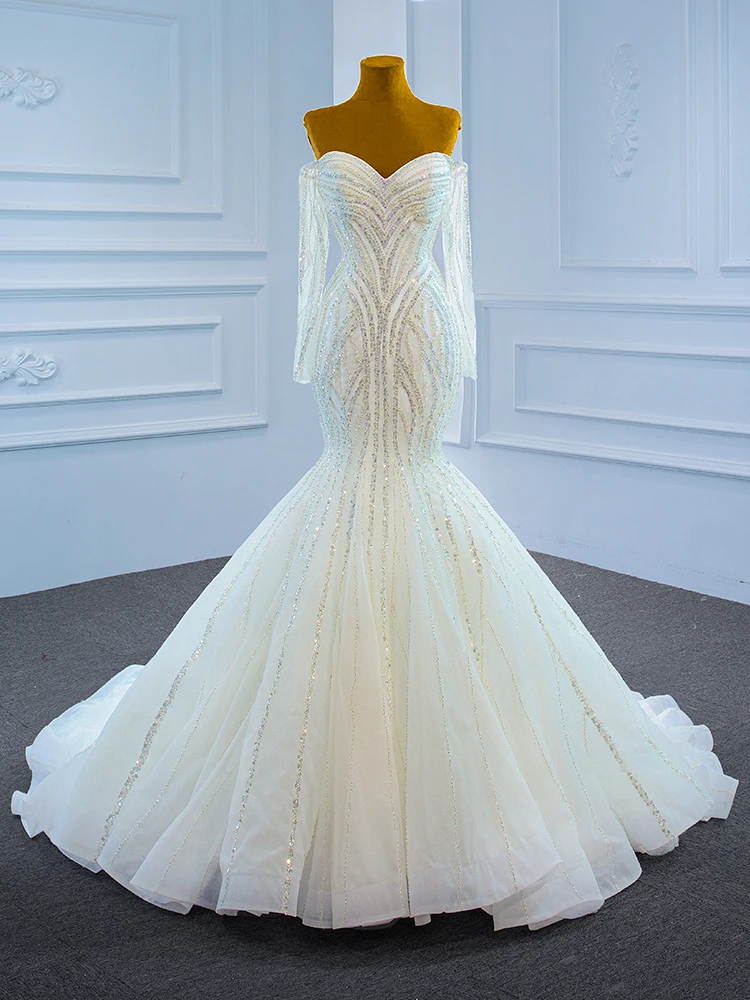 

Molanda Hung Sexy Gorgeous Wedding Dress Sweerheart Chic Pattern Beaded Sequined Off Shoulder Slim Bridal Mermaid 67242