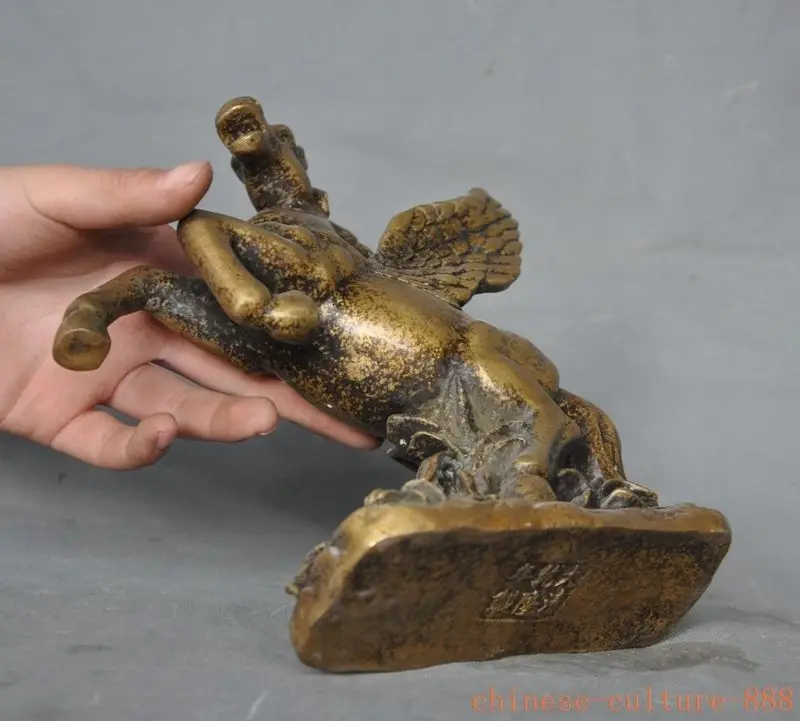 

Crafts statue old chinese fengshui bronze zodiac wing beast Flying horse Pegasus lucky statue halloween