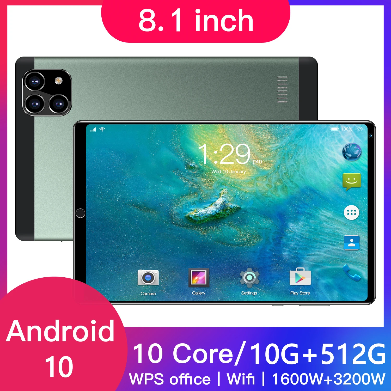 

2021 New Ten-core 8.1-inch 4G Tablet Android 10.0 Ultra-thin New 10G+512GB Tablet Learning Full Netcom 5600mAh 16+32MP Tablets
