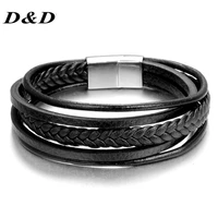 2021 new fashion charm jewelry wholesale punk cool men genuine leather bracelets for male christmas gifts