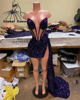 sexy sweetheart short prom dresses 2022 mermaid beaded mini cocktail dress high slit homecoming gowns african party gown