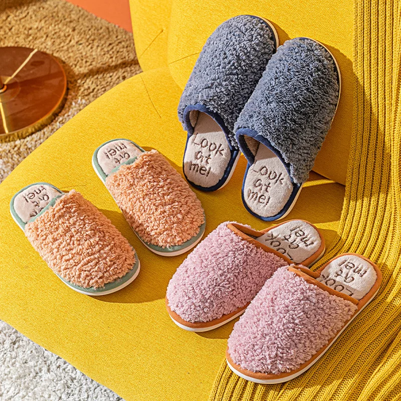 

2021 New Cotton Slippers Home Women Winter Indoor Non-slip Warmth Confinement Shoes Couple Plush Slippers Men