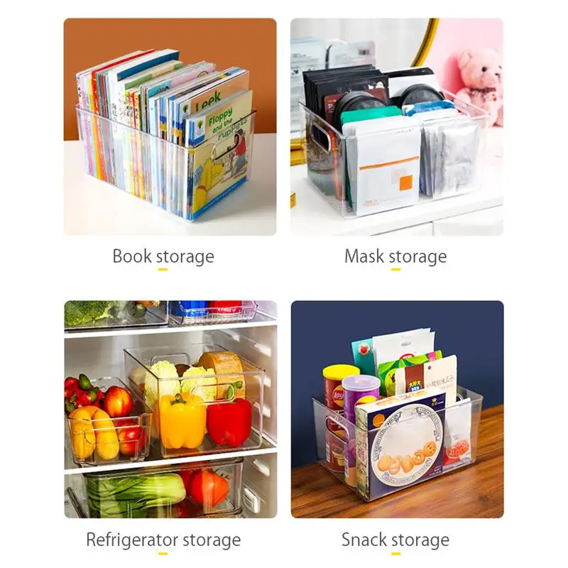 

2pcs Clear Pantry Organizer Bins Household Plastic Food Storage Basket Box For Kitchen Countertops Cabinets Refrigerator Freezer