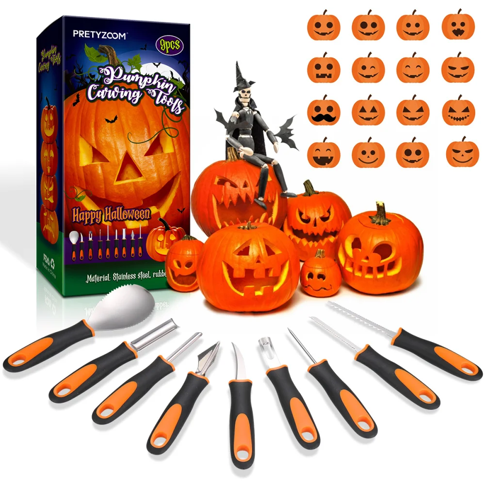 

PRETYZOOM 9PCS Pumpkin Carving Kit Pumpkin Lantern Carving Tools Stainless Steel Jack O' Lantern Making Tools