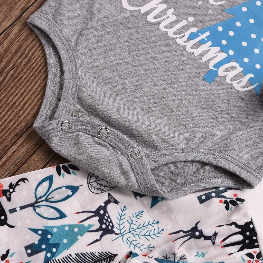 Одежда для новорожденных зимний детский Рождественский комбинезон + брюки шапка