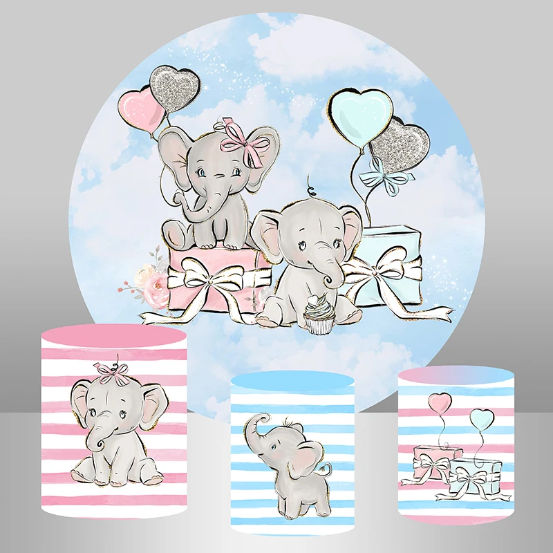 

Sensfun Круглый Круг Слон синий и розовый фон день рождения баннер Baby Shower фотография
