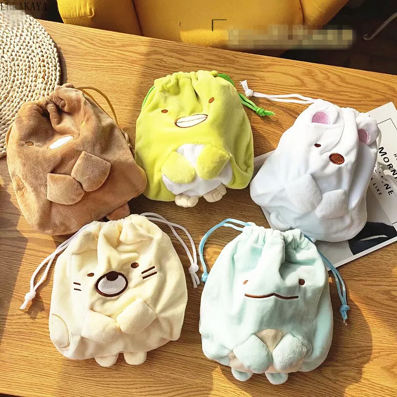 

Cute Japanese Anime Sumikko Gurashi Corner Bio Creature Drawstring Bag Cartoon Bundle Pocket Plush Coin Purse Soft Storage Bags