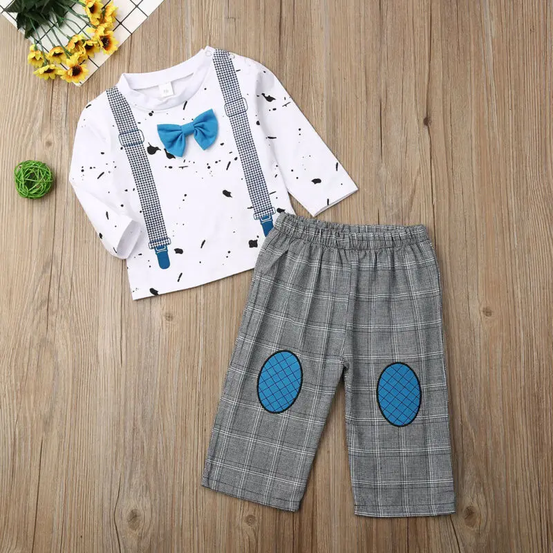 Милый деловой костюм для малышей от 0 до 24 месяцев Одежда новорожденных мальчиков