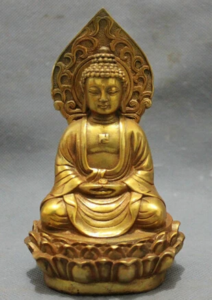 

COPPER BRASS CHINESE CRAFTS ASIAN ELABORATE CHINESE GOLD-PLATED PRAY BLESS SHAKYAMUNI BUDDHA STATUE / HEIGHT: 5.5INCH