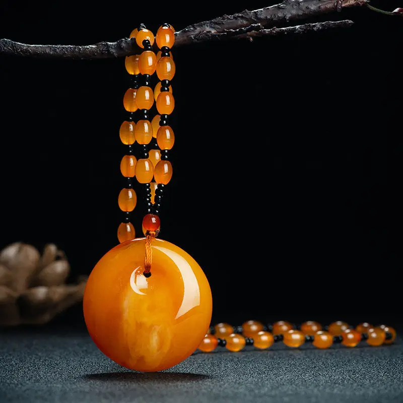 

New Fashion Vintage Ethnic Beeswax Pendant Necklace For Unisex Gifts Trendy Neck Decoration Wood Beads Chain Necklaces