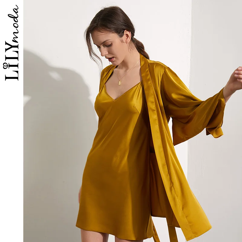 Женское атласное Ночное платье Шелковый сексуальный халат идеальный для свадьбы