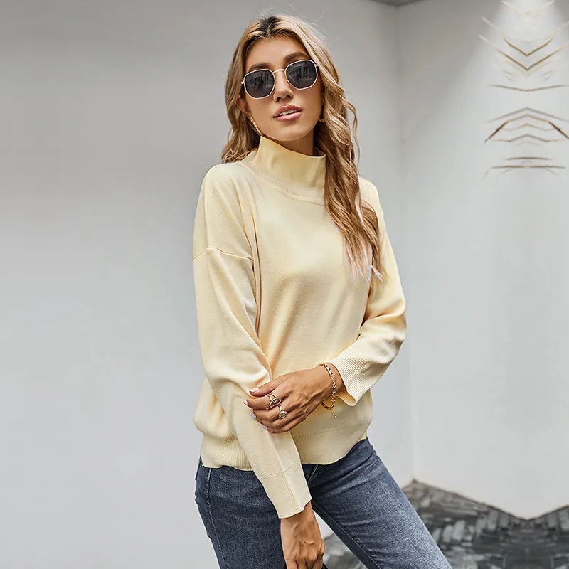 

Autumn Winter Turtleneck Jumper Sweater Women Casual Solid Color Knitted Pullovers Sweater Tops For Women 2021 New