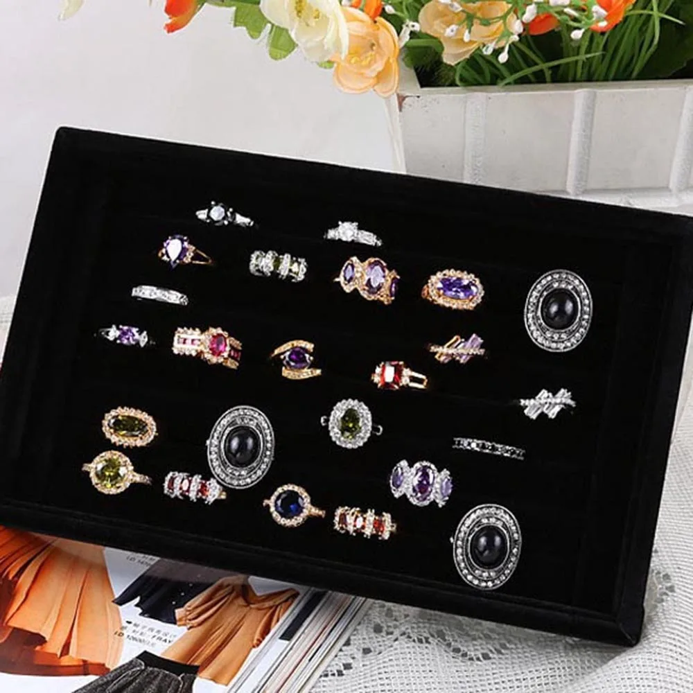 

100 Ring Jewellery Multifunction Display Storage Box Tray Show Case Convenient Simple Transparent Lid Organiser Earring Holder