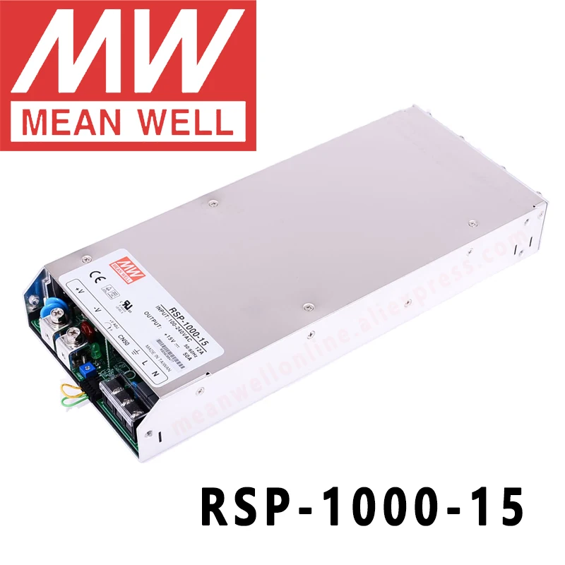 Оригинал Mean Well RSP-1000-15 Meanwell 15 В/0-50A/750 Вт с одним выходом и функцией PFC 1U, низкопрофильный источник питания