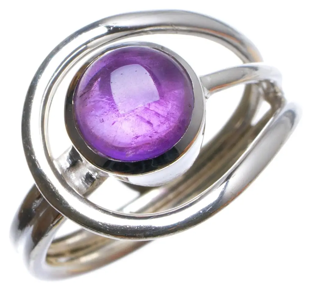 Кольцо из серебра 925 пробы с натуральным аметистом ручной работы размер США 8 75