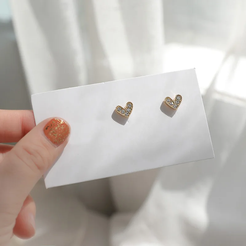 

French Small And Versatile Simple Love Micro-Inlaid Masonry Earrings Design Niche Net Eelebrity Earrings Earrings Women