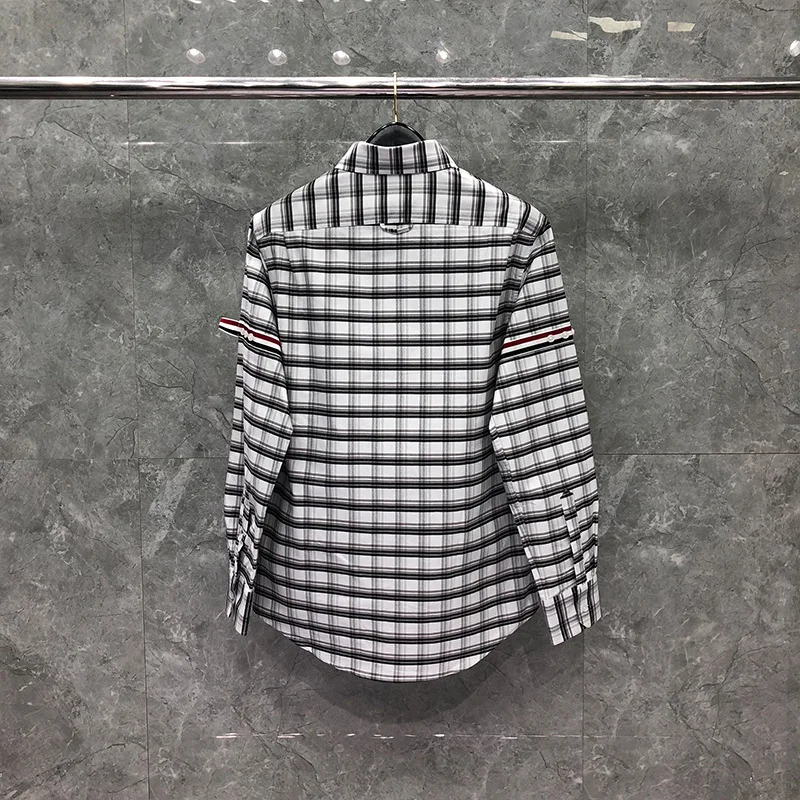 

Fashion TB 2021 THOM Brand Shirts Men Slim Long Sleeve Casual Plaid Shirt Turn Down Collar Oxford Cotton Men's Clothing