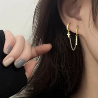 temperamental double ring chain earrings female double ear hole earrings new style inlaid with cross circle earrings tid