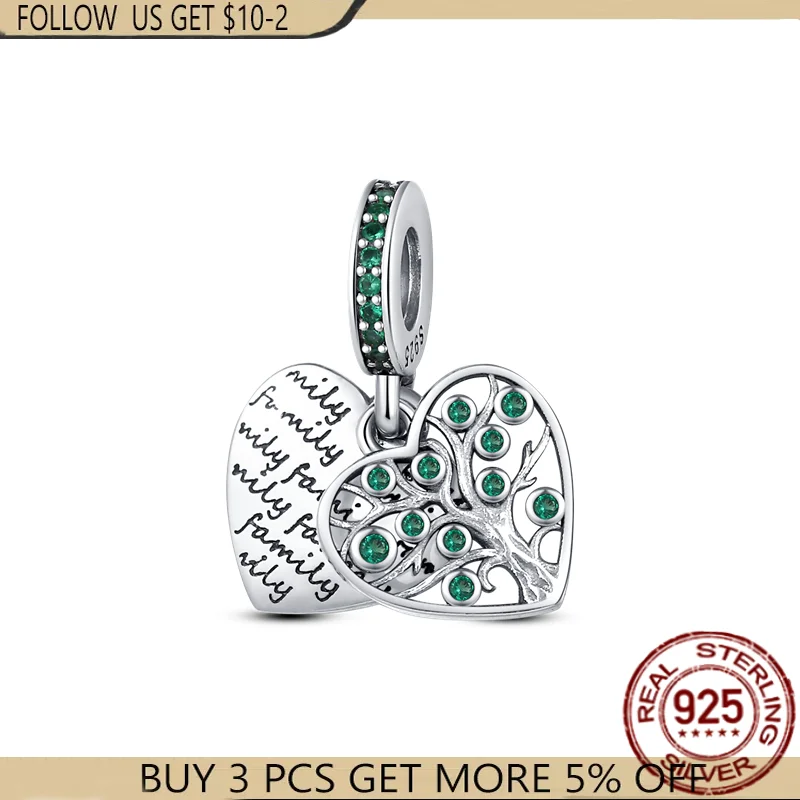 

HOT 925 silver color Green Tree Of Life Heart Charms Beads Fit Original 925 Pandora Bracelet Bangle Making Fashion Women Jewelry