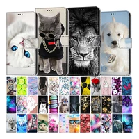 etui flip leather phone case for oppo a52 a72 a92 a53 a53s a33 a5 2020 a9 2020 cute cat lion pattern wallet card holder cover