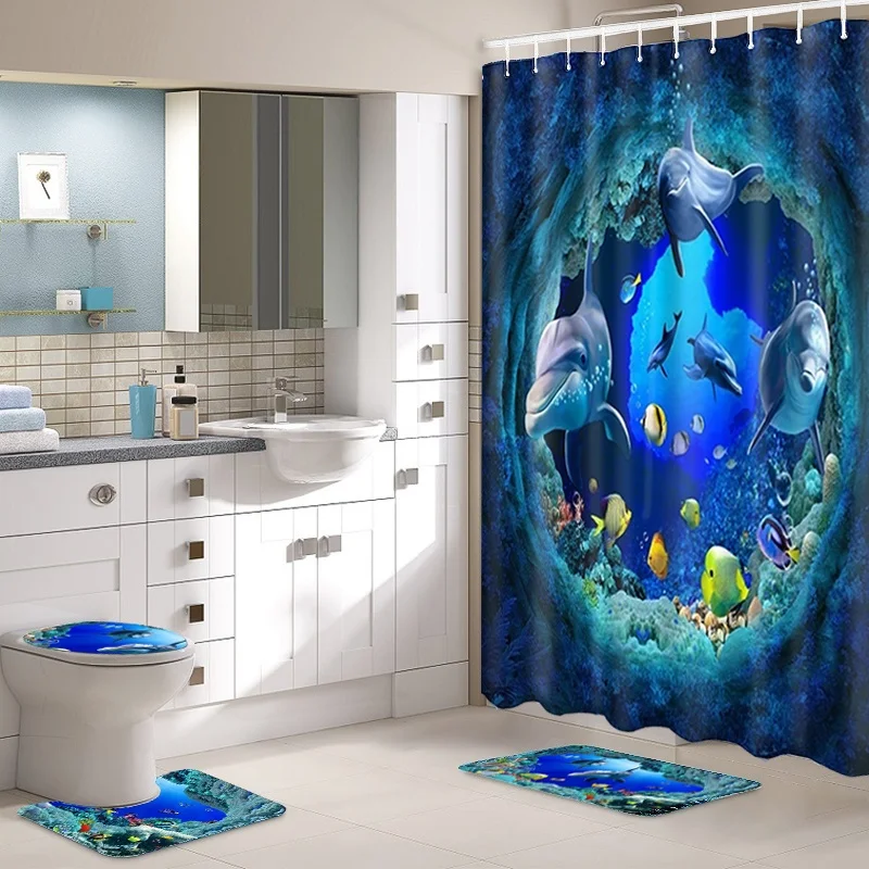 

Hot Sale 3D Retro Passion Style Shower Curtain Set Toilet Seat Cover Non-slip Bath Mat Carpet, Suitable for Bathroom Scenes