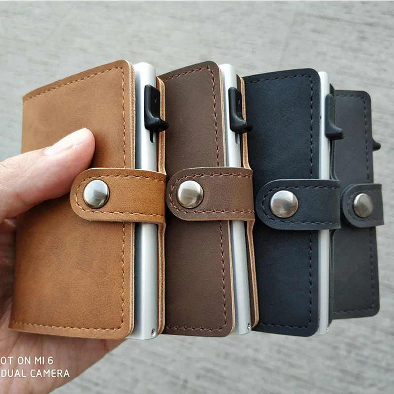 Винтажный Мужской держатель для кредитных карт с RFID застежкой алюминиевая