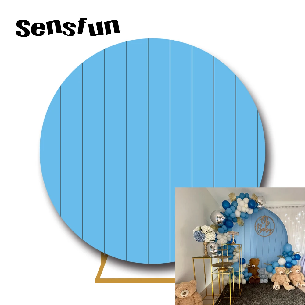 Sensfun-Madera azul de luz para Celebración de bebé, telón de fondo circular para fotografía de niños recién nacidos, para fiesta de primer cumpleaños, sesión fotográfica