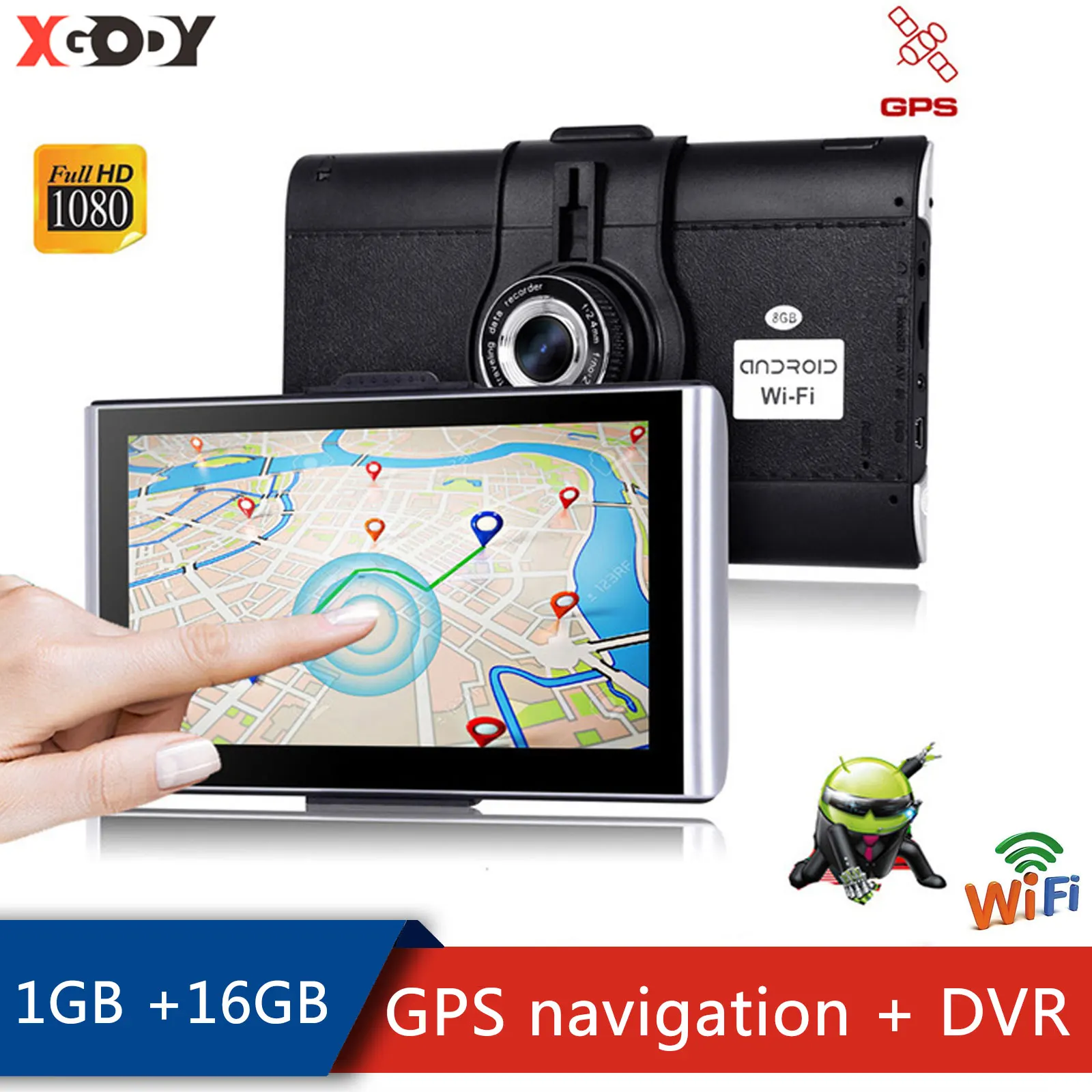 

XGODY 7 Inch Android Car GPS Navigator Truck GPS Navigation 1GB +16GB Touchscreen Navigation Car WiFi with Car Dash Camera DVR