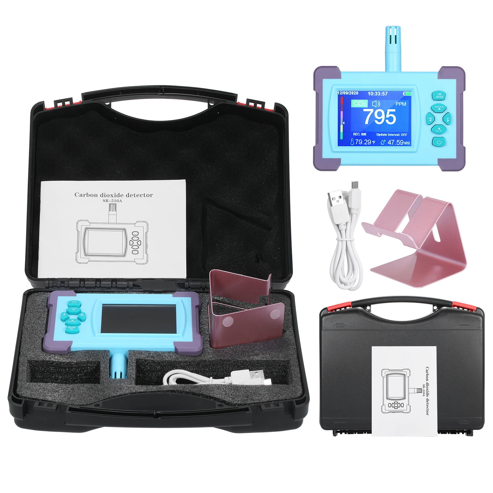 

Carbon Dioxide Detector with Rechargeable Battery Portable CO2 Meter Tester for CO2 Air Quality Detector CO2 Meter Monitor