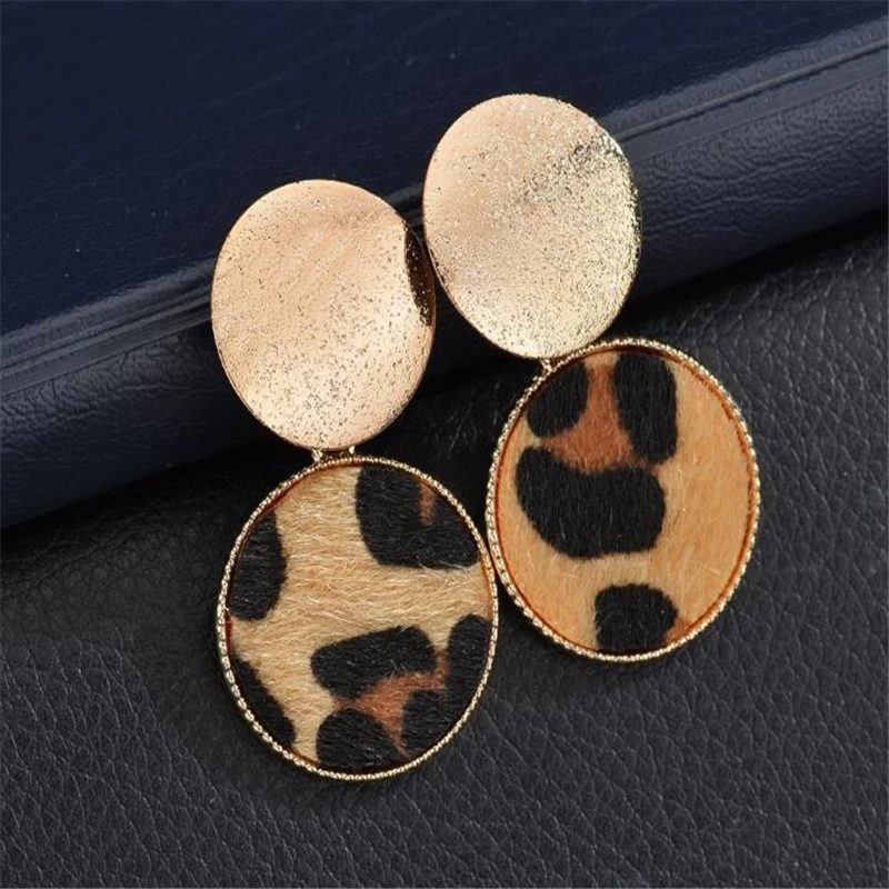 Женские леопардовые серьги золотого цвета круглые серьги-гвоздики с натуральным