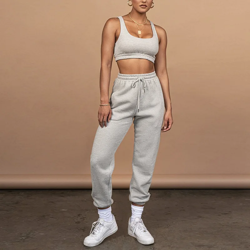 

Fall clothes for women autumn and winter hot sale in Europe and America sports women's umbilical vest + trousers two-piece suit