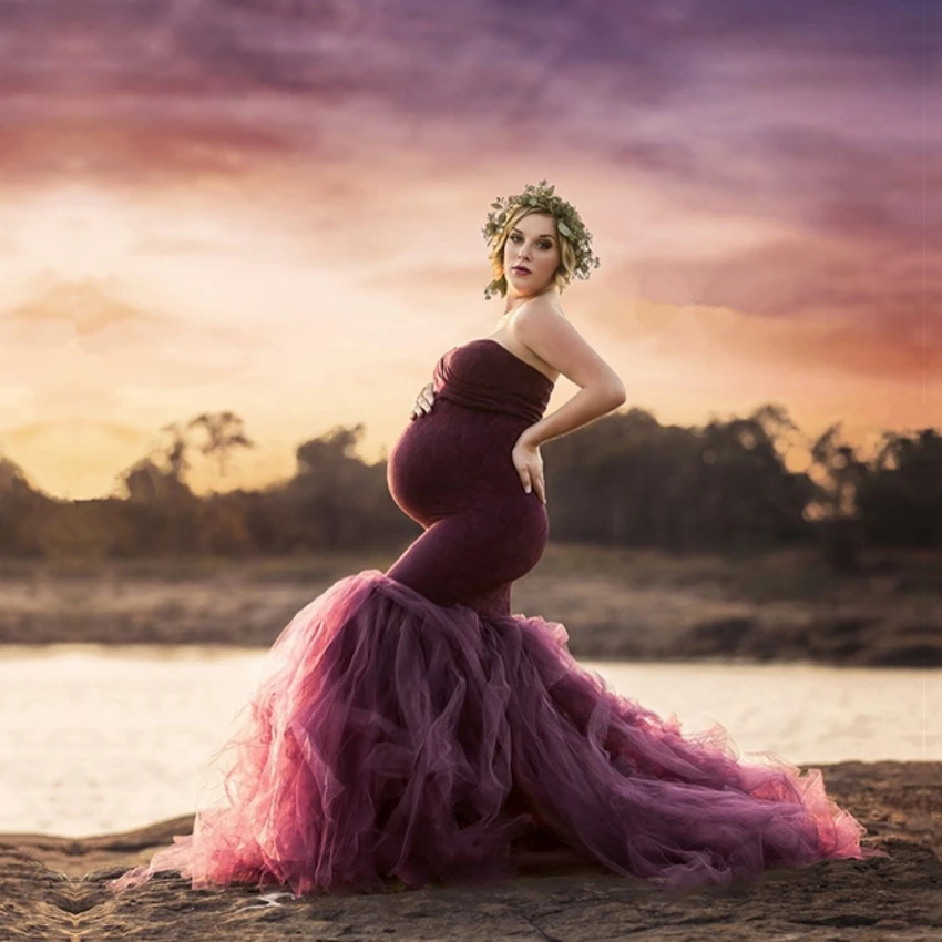 Тюлевое платье для беременных длинное облегающее платье-Русалка из спандекса