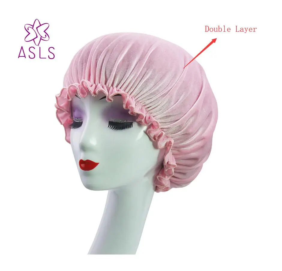 Новинка Женская двухслойная шляпа для сна бархатная с атласной подкладкой |