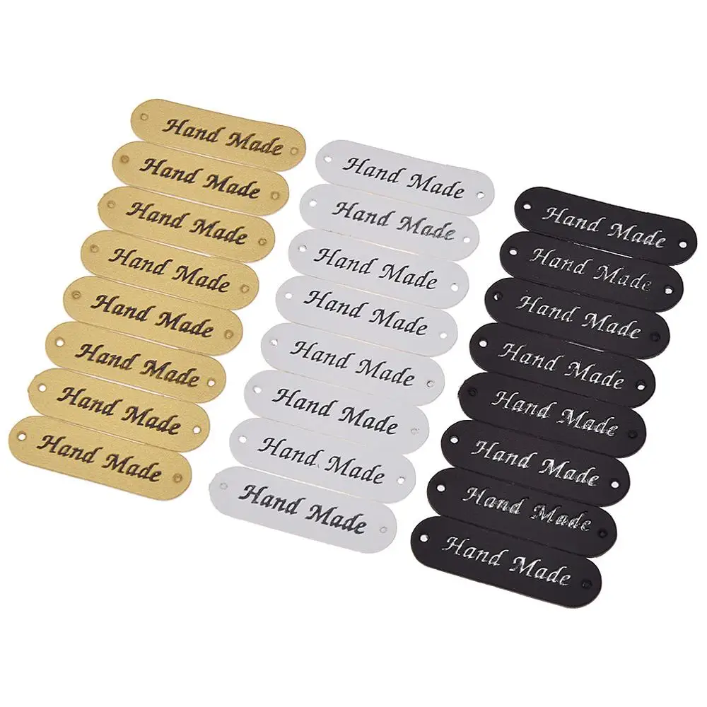 24 шт./лот овальные кожаные черно белые золотые этикетки ручной работы сделай сам