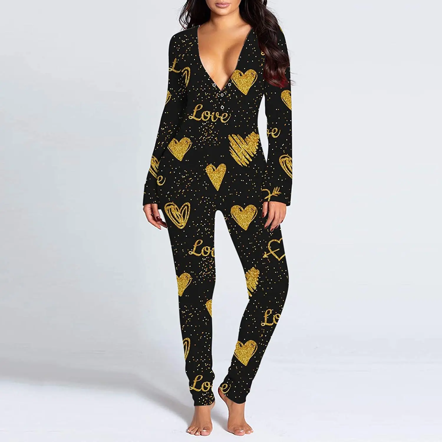 

Sexy Women's Pijamas Jumpsuit Button-down Front Functional Buttoned Flap V-neck Pajamas Adults Jumpsuit Pyjama Femme Sleepwear
